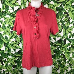 Tory Burch Coral Ruffle Polo Shirt